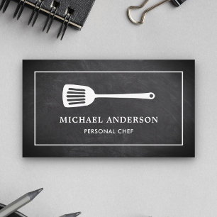 Carte De Visite Spatule de cuisine en ardoise blanche Chef personn