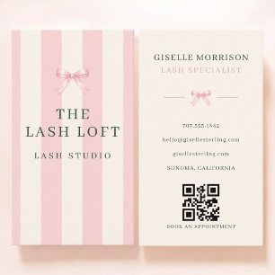 Carte De Visite Spécialiste des cils Code QR Arc-en-ciel Rose et V