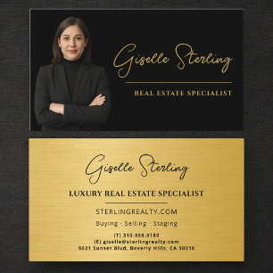 Carte De Visite Spécialiste en immobilier Black Gold Metallic