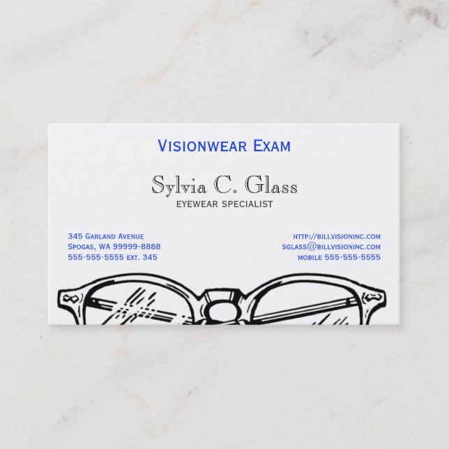 Carte De Visite Spectacles lunettes Vue optique (Devant)