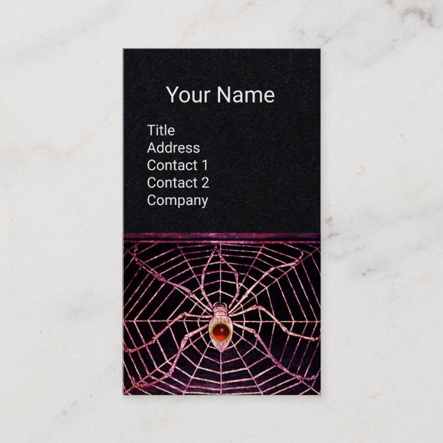 Carte De Visite SPIDER ET WEB Red Ruby Gemstone Black Paper (Devant)