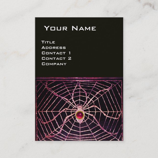 Carte De Visite SPIDER ET WEB Rose Fuchsia Ruby Noir (Devant)