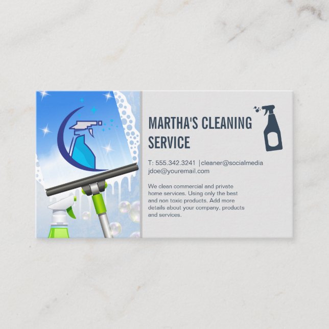 Carte De Visite Spray Cleaning Logo | Window Squeegee Soap | Maid (Devant)