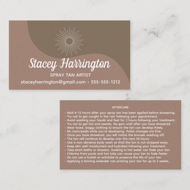 Carte De Visite Spray Tan Artiste Tanning Mobile (Devant / Derrière)