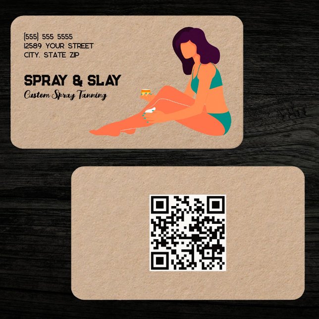 Carte De Visite Spray Tan personnalisé QR Kraft (Spray Tan Custom QR Kraft Business Cards)