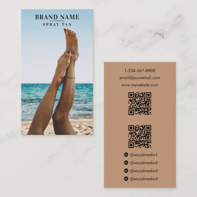 Carte De Visite Spray Tan Photo Social Media Marketing 2 QR Codes (Devant / Derrière)