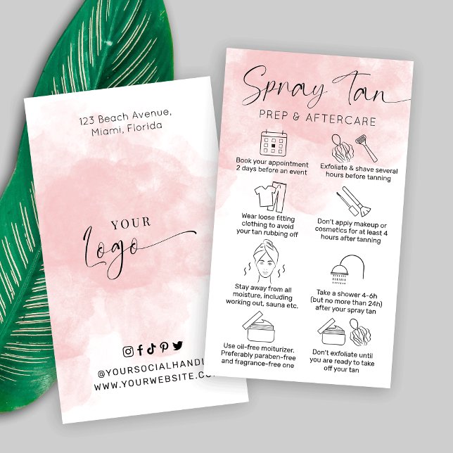 Carte De Visite Spray Tan Prep & Aftercare Guide Aquarelle (Créateur téléchargé)