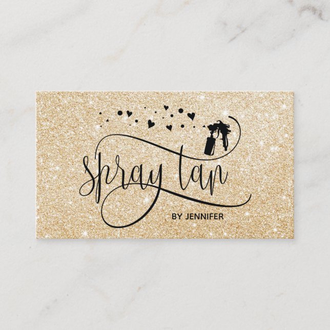 Carte De Visite Spray tan script or parties scintillant confetti c (Devant)