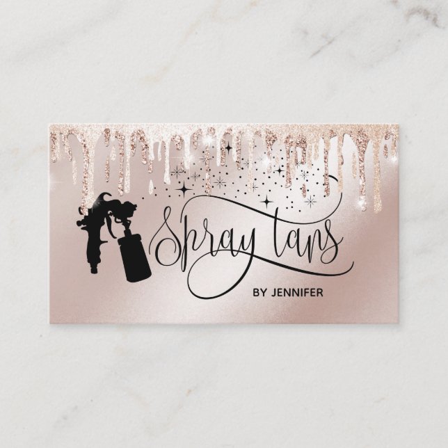 Carte De Visite Spray tan script parties scintillant gouttes d'or (Devant)