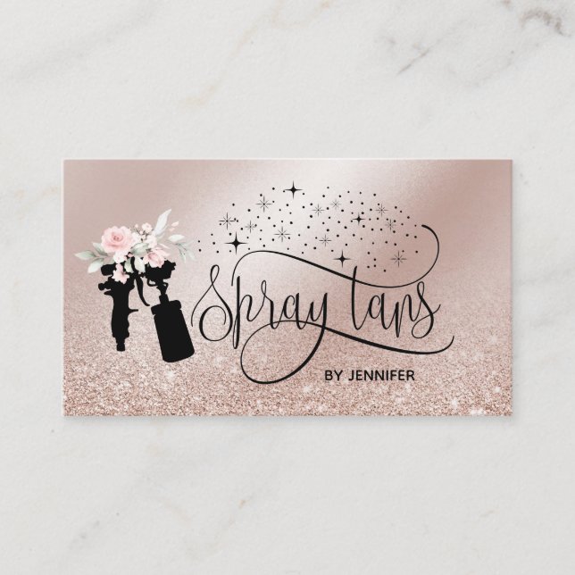 Carte De Visite Spray tan script parties scintillant or floral (Devant)