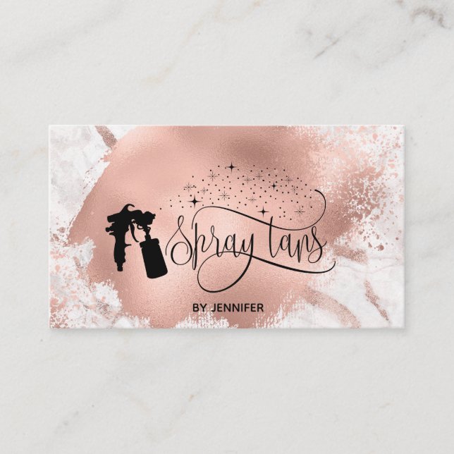 Carte De Visite Spray tan script parties scintillant rose or splas (Devant)