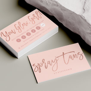 Carte De Visite Spray tans logo élégant rose or typographie blush