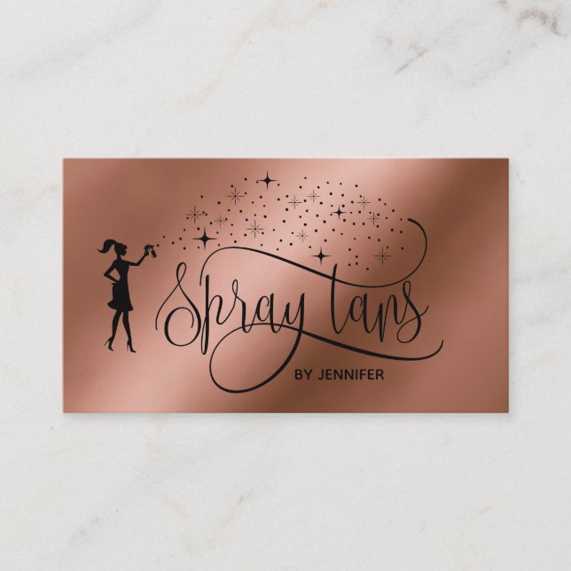 Carte De Visite Spray tans script rose or parties scintillant cuiv (Devant)