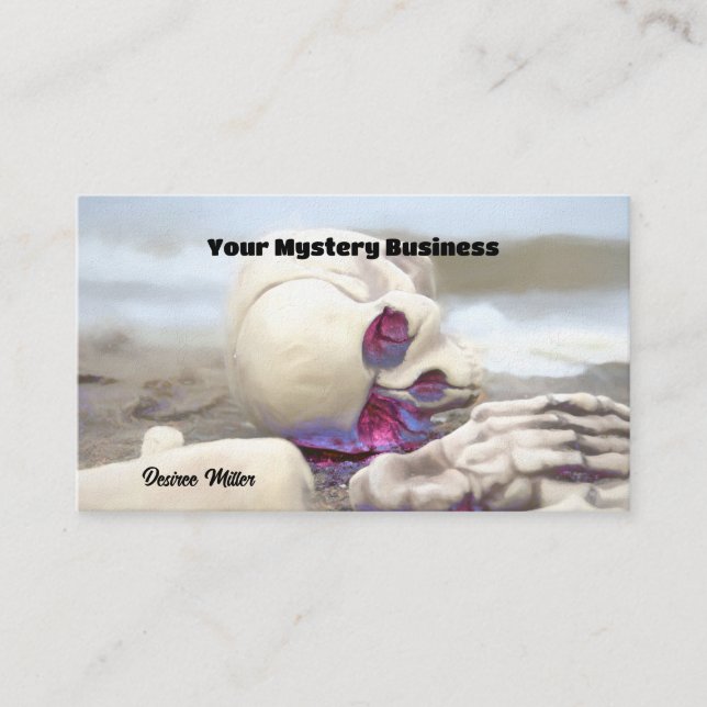 Carte De Visite Squelette rose blanc gothique sur la plage (Devant)