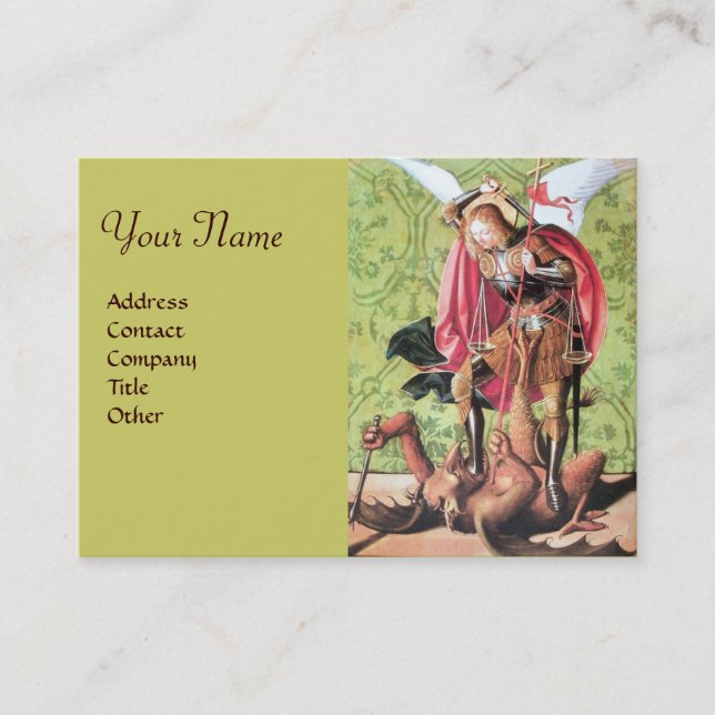 Carte De Visite ST. MICHAEL, DRAGON ET JUSTICE, vert rouge brun (Devant)