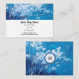 Carte De Visite Standard Floral Bleu Personnalisé, 3,5 po x 2,0 po