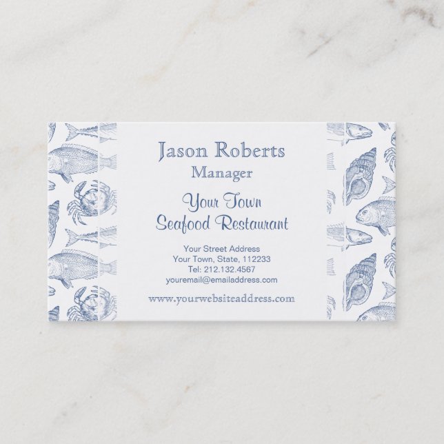 Carte De Visite Station côtière de Fish Crab and Seashells (Devant)