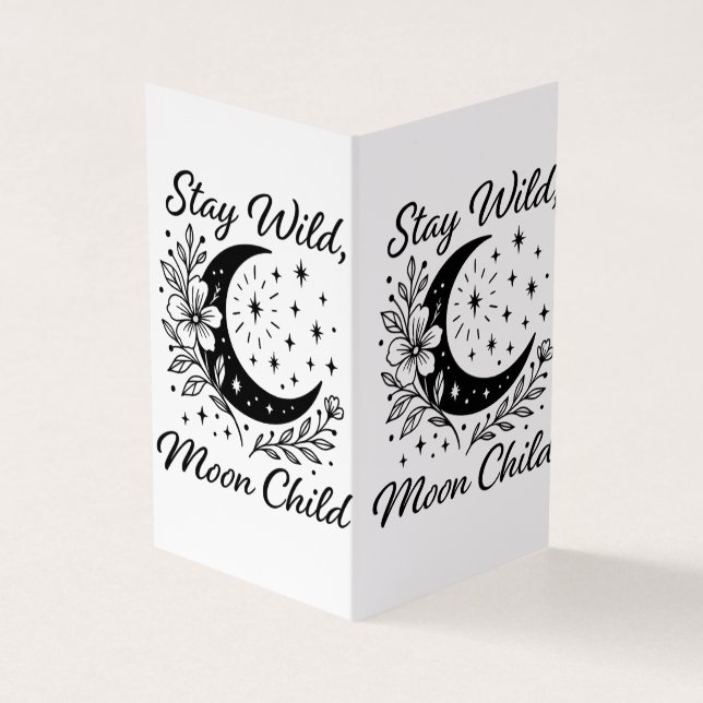Carte De Visite Stay Wild, Moon Child Black & White Celestial Flor (Extérieur)