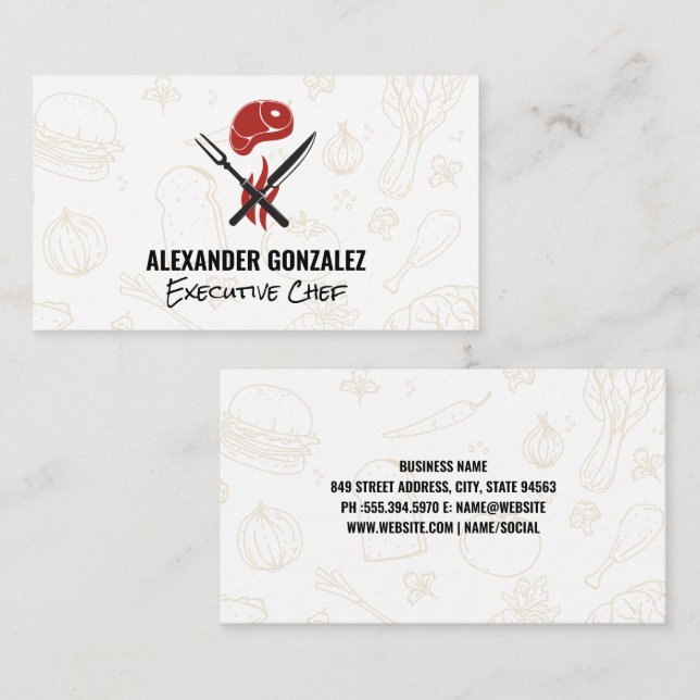 Carte De Visite Steak | Icônes alimentaires (Devant / Derrière)