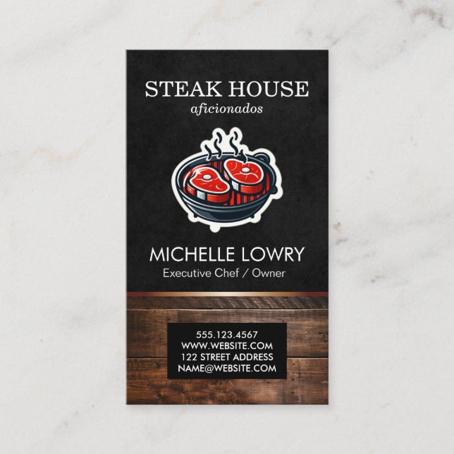 Carte De Visite Steaks sur Barbecue Pit (Devant)