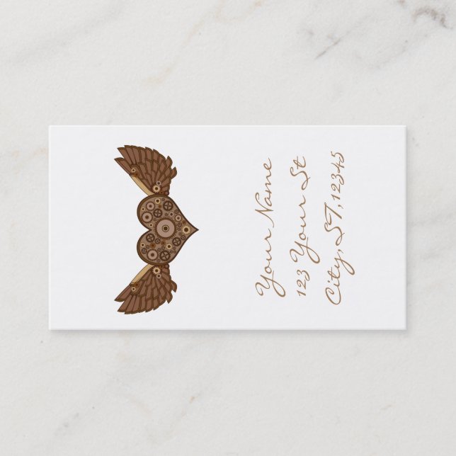 Carte De Visite Steampunk Coeur ailé avec engrenages Thunder_Cove (Devant)