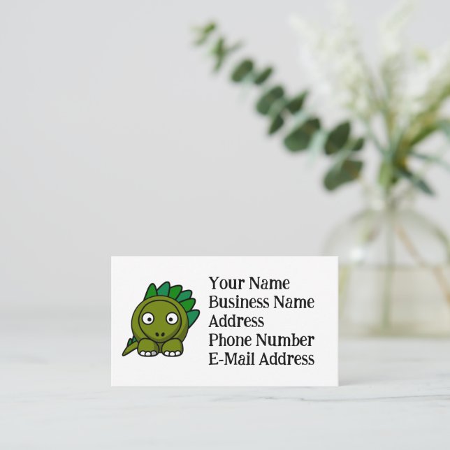 Carte De Visite Stégosaure de dessin animé vert mignon avec un jeu (Debout devant)