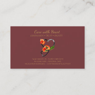 Carte De Visite Stéthoscope floral infirmière Burgundy Gold