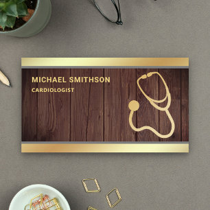 Carte De Visite Stéthoscope Médical en Bois Rustique Doré pour Pro