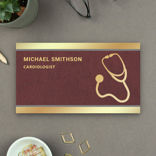 Carte De Visite Stéthoscope Médical Professionnel en Faux Cuir Dor