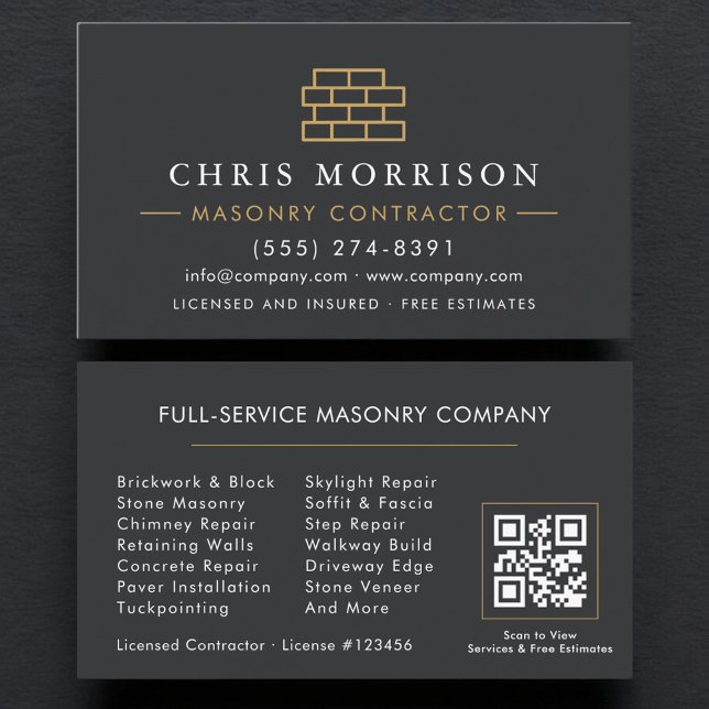 Carte De Visite Stone Bricklayer Masonry Mason QR Code (Créateur téléchargé)