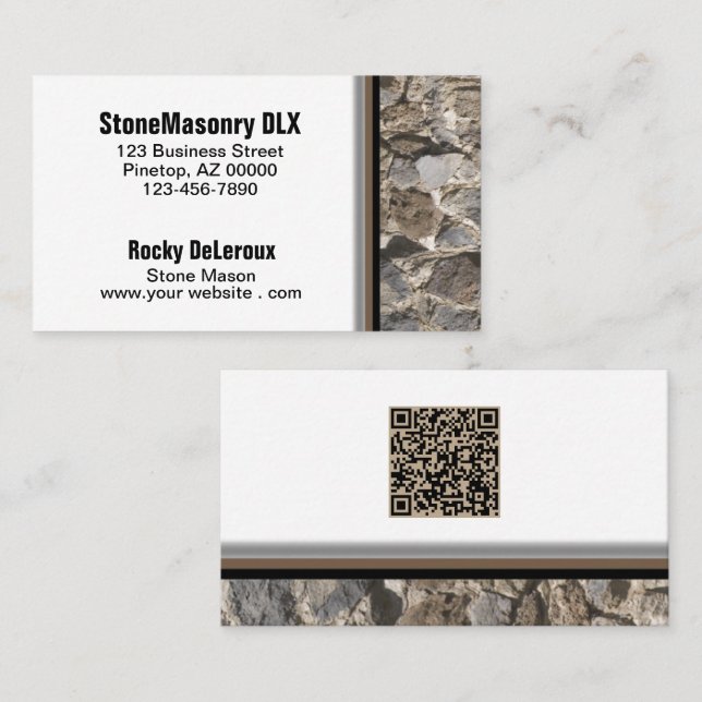 Carte De Visite Stonemason Rustique Rock Bordure QR Code (Devant / Derrière)