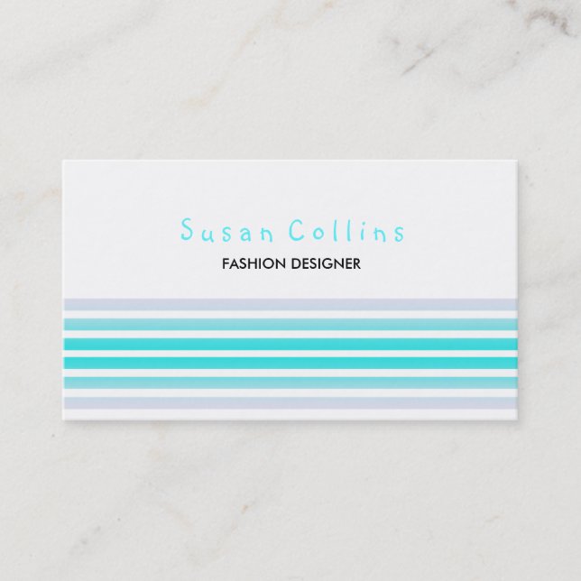 Carte De Visite Stried Propre Mode Turquoise Mer Bleu Simple (Devant)