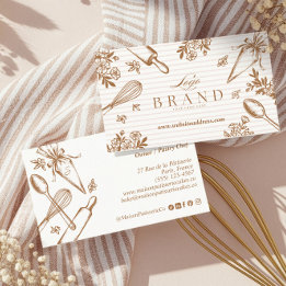 Carte De Visite Stripe Baking Utensil Pastry Cake Bakery Shop Logo