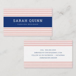 Carte De Visite STRIPE MINIMALE MODERNE BLANC rose marine bleu bla