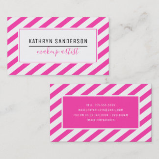 Carte De Visite STRIPE MINIMALE MODERNE simple rose chaud blanc