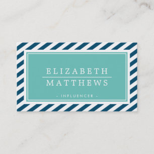 Carte De Visite STRIPE MODERNE style bordure marine jade blanc