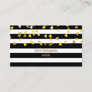 Carte De Visite Stripes modernes Gold Hearts Professionnel