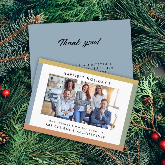 Carte De Visite Stripes modernes vacances photo (Modern Stripes Photo Holiday Business Card)