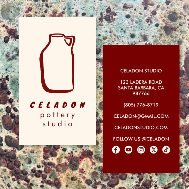 Carte De Visite Studio de céramique POTTERY Icônes élégantes dessi (POTTERY Ceramics Studio Elegant Hand-drawn Icons Business Card
)