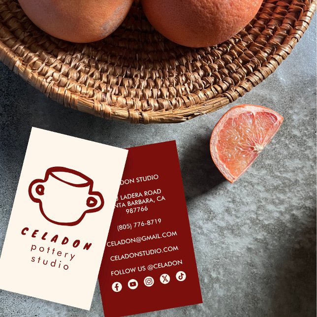 Carte De Visite Studio de céramique POTTERY Icônes élégantes dessi (POTTERY Ceramics Studio Elegant Hand-drawn Icons Business Card
)