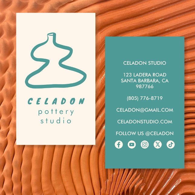 Carte De Visite Studio de céramique POTTERY Icônes élégantes dessi (POTTERY Ceramics Studio Elegant Hand-drawn Icons Business Card
)