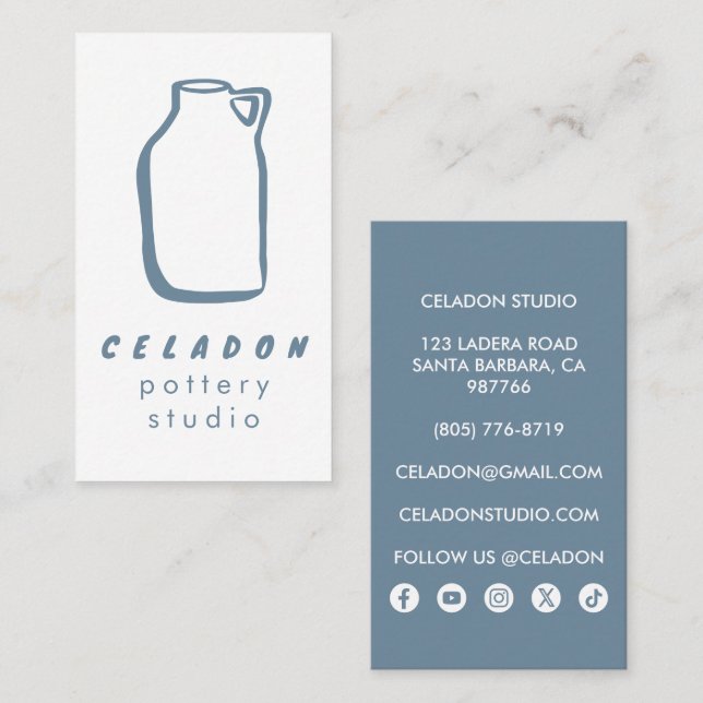 Carte De Visite Studio de céramique POTTERY Icônes élégantes dessi (Devant / Derrière)