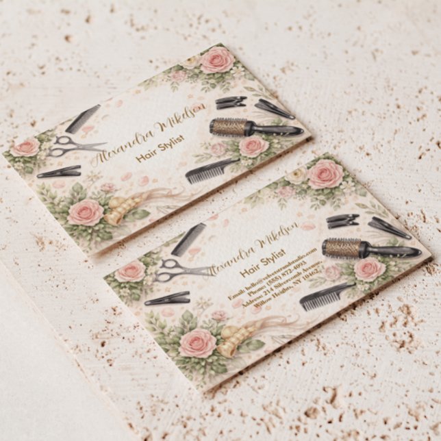 Carte De Visite Studio de coiffure floral élégant Entreprise (Créateur téléchargé)