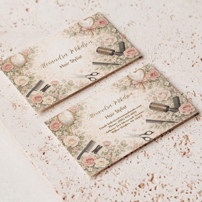Carte De Visite Studio de coiffure florale romantique branding (Créateur téléchargé)