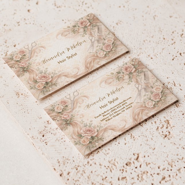 Carte De Visite Studio de coiffure Rose Blush Illustration (Créateur téléchargé)