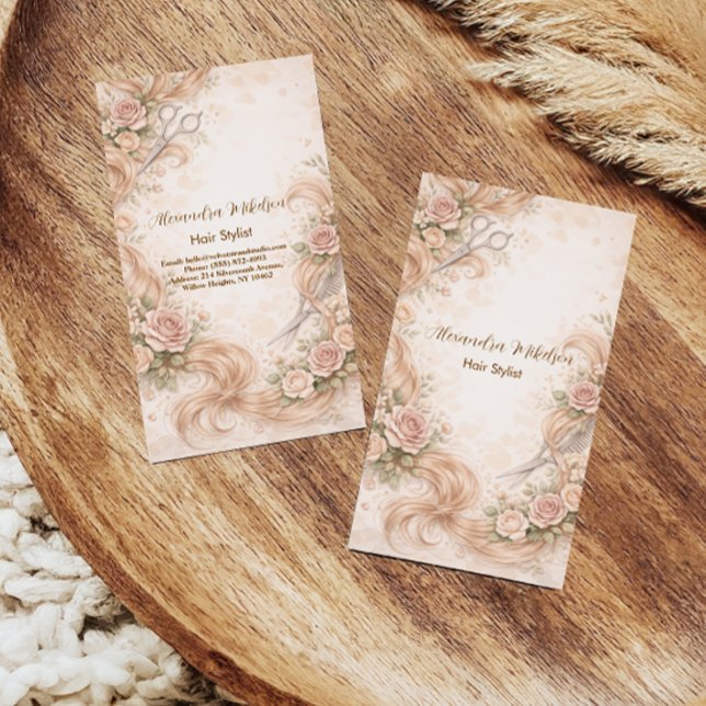 Carte De Visite Studio de coiffure Rose Blush Illustration (Créateur téléchargé)