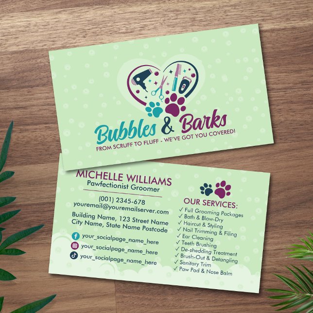 Carte De Visite Studio De Grooming Pour Animaux - Services Groomer (Créateur téléchargé)