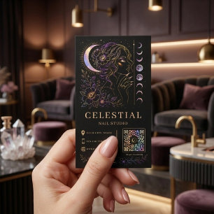 Carte De Visite Studio de Manucure Céleste Luxe Noir Or QR Beauté