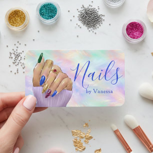 Carte De Visite Studio de manucure chic iridescent opale Artiste O