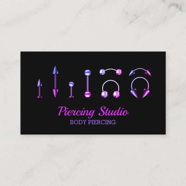 Carte De Visite Studio de piercing salon de bijoux rose violet (Devant)